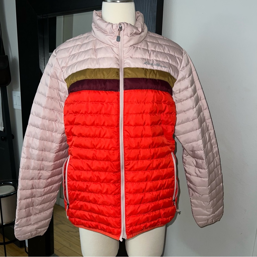 Eddie Bauer Women’s Microlight Down Jacket – Colorblock Pink & Red, Size Large - Picture 2 of 10